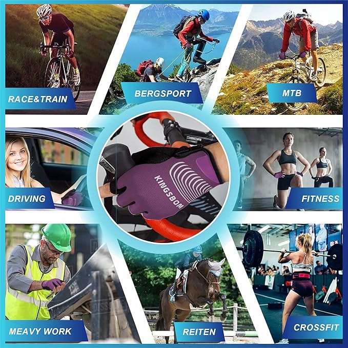 KINGSBOM Breathable Cycling Gloves, Shock-Absorbing Bike Gloves with Light Silicone Gel Pad, Anti-Slip Bicycle Gloves for Men and Women-FlexoryFit