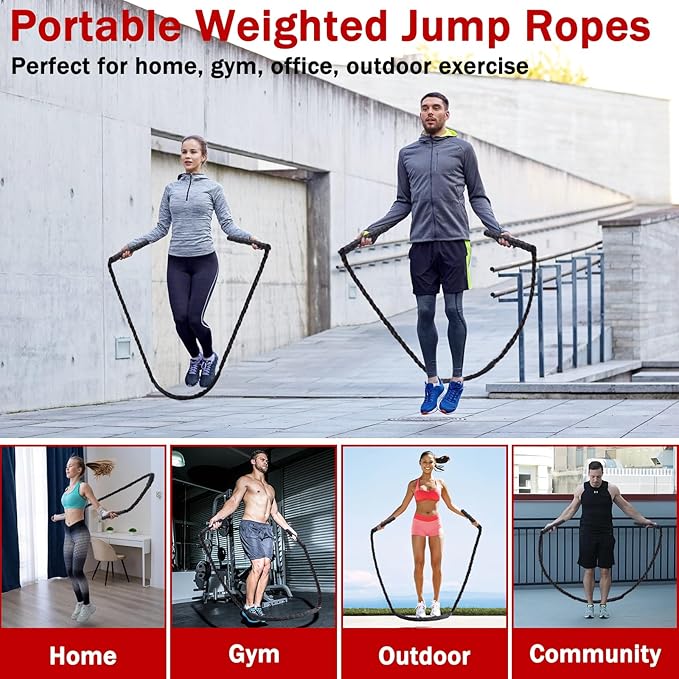 Jump Rope, Weighted Jump Rope for Men Women, 2.8lb Heavy Jumping Ropes for Fitness, Adult Skipping Rope for Home Gym Exercise, Improve Strength and Building Muscle Workout Equipment-FlexoryFit