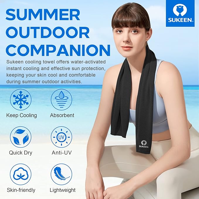 Sukeen Cooling Towel,Instant Evaporative Cooling for Sports,Yoga,Golf,Gym,Neck,Workout and More(40”x 12”)-FlexoryFit