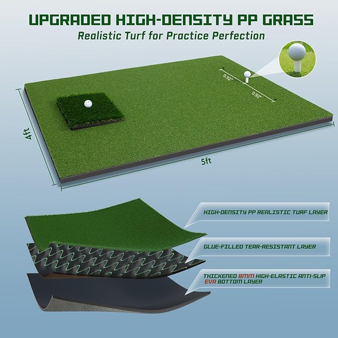 Upgrade Multi-Function Golf Hitting Mat – MyVoice 5x4ft Thickened Mat with Interchangeable Turf, Durable Non-Slip Base for Indoor & Outdoor Practice, Ideal for Golfers of All Levels