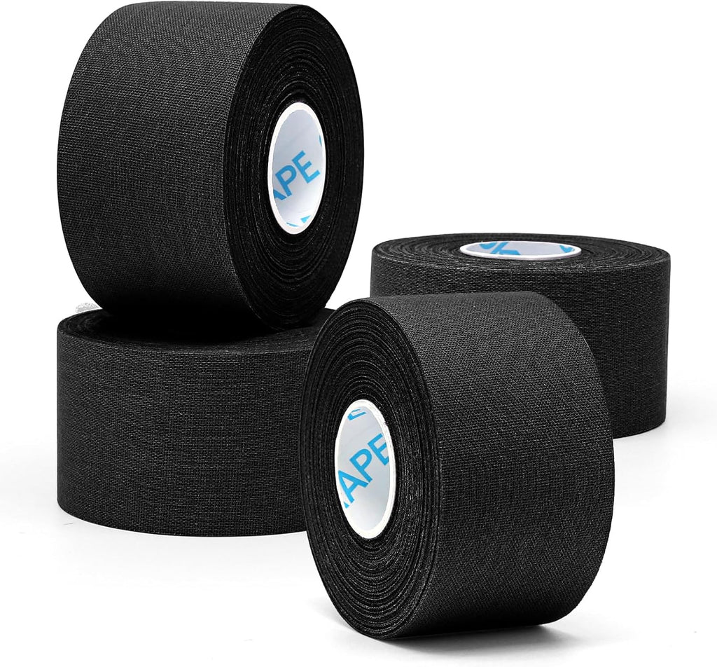 OK TAPE 4 Rolls Black Athletic Tape, Sports Tape, Very Strong Easy Tear Wrist Ankle Tape, No Sticky Residue | Athletes, Medical, Athletic Trainers- 1.5inch x 15yards