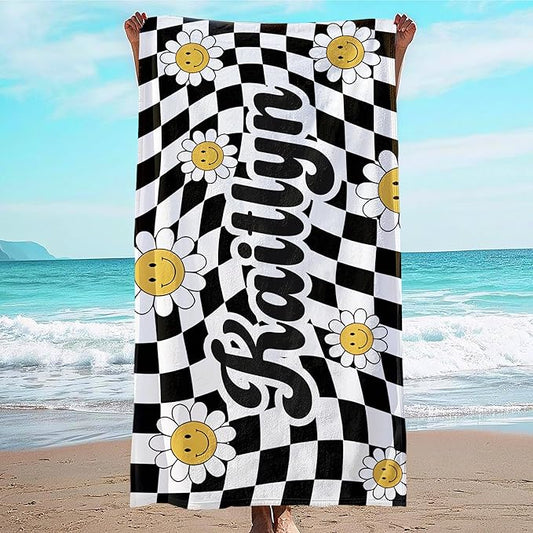 JML Personalized Beach Towel with Name, Custom Flower Beach Towel, Customized Microfiber Pool Towel, Quick Dry & Absorbent Swim Towel for Adult,Mother's Day, Birthday, Summer Holiday,Vacation-FlexoryFit