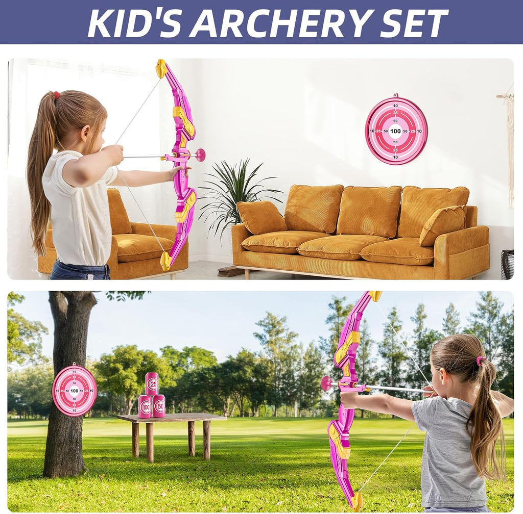 Kids Bow and Arrow Set, LED Light Up Archery Toy Set with 10 Suction Cup Arrows,Target & Arrow Quiver, Bow and Arrows Set Toys Gift for 3 4 5 6 7 8 9 10 11 12 Year Old Kids Boys Girls (Pink)
