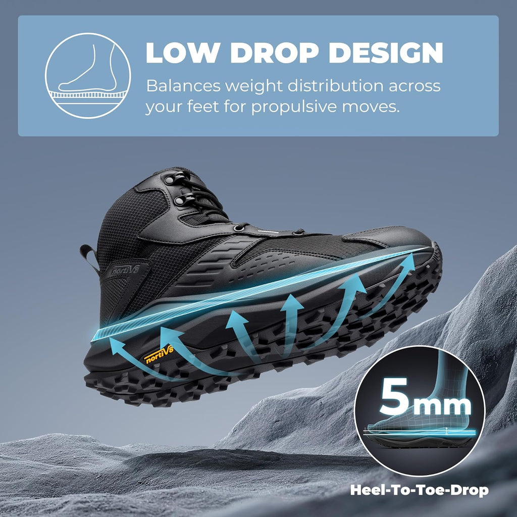 NORTIV 8 Men's Wide Toe Box Hiking Boots Low Drop Waterproof Outdoor Trekking Camping Shoes for Plantar Fasciitis Bunion Katahdin