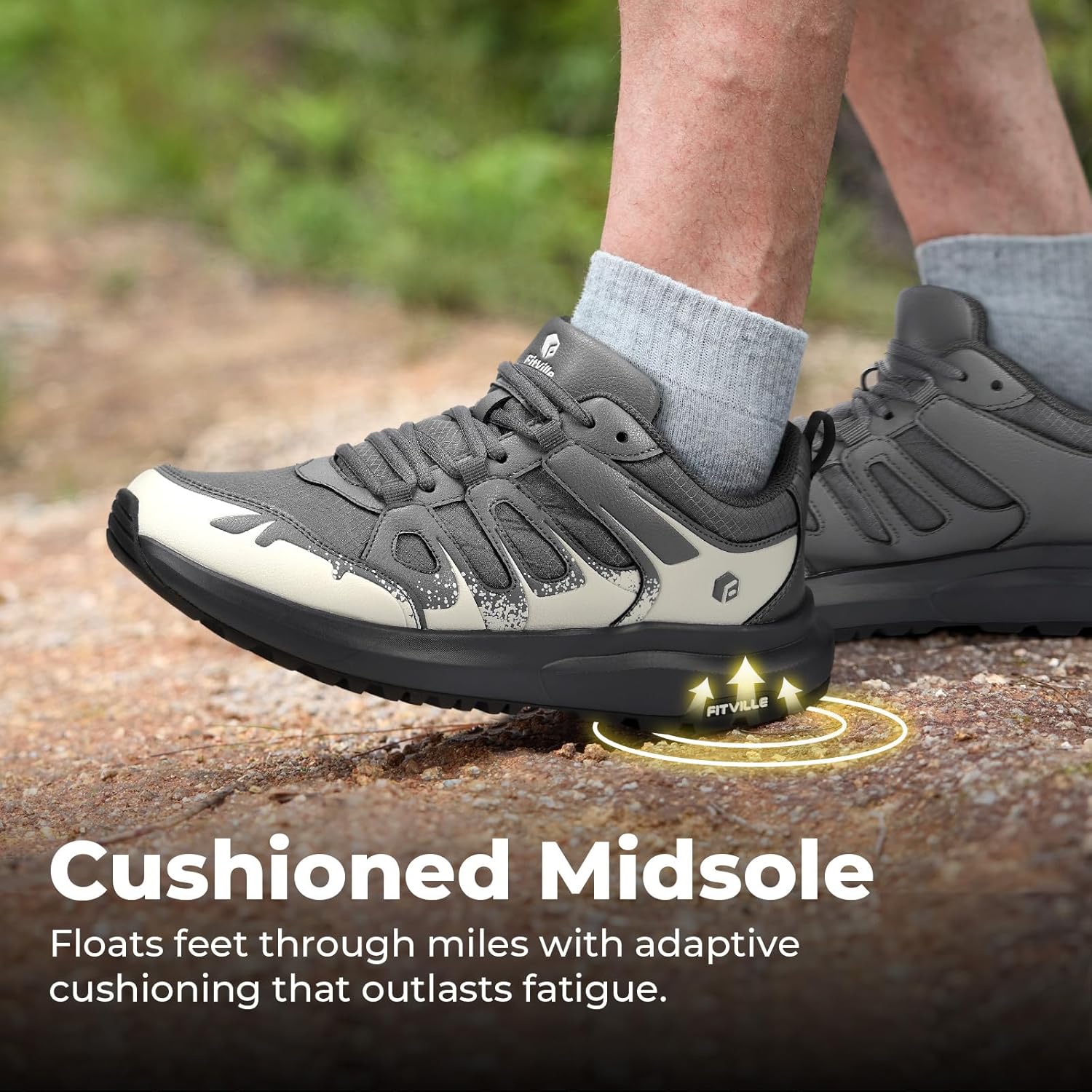 FitVille Men's Wide Hiking Shoes Water Repellent Trekking Trails Outdoor Sneakers Cushioned Lightweight Walking Running Shoes with Arch Support