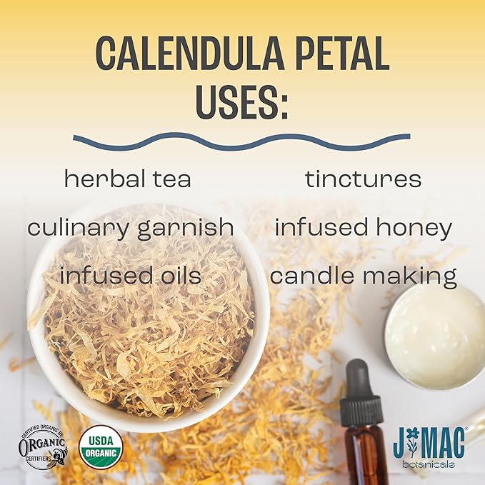 J Mac Botanicals, Organic Calendula Petals (12 oz) edible dried flowers petals, pairs well with edible dried rose petal, edible flowers for ice cubes, edible flowers for food, beverages, bath bombs-FlexoryFit