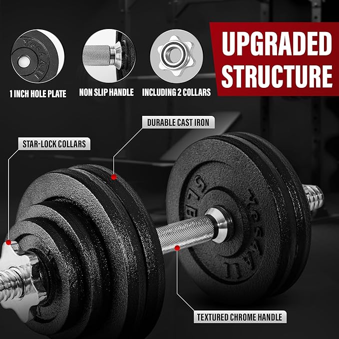 Yes4All Old School Adjustable Dumbbell Set with Weight Plates, Star Lock Collars/Connector, 40lbs to 200lbs Adjustable Weight Plates Set-FlexoryFit