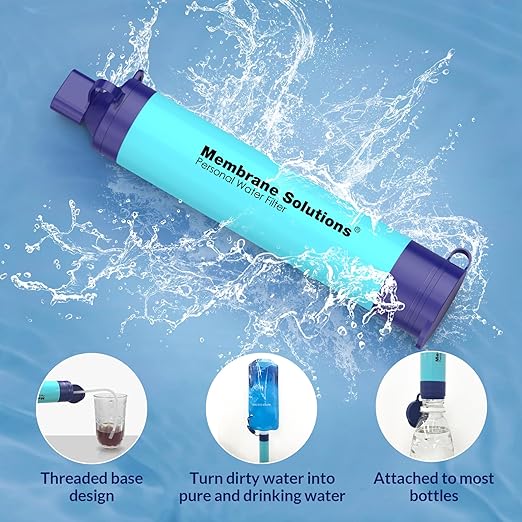 Membrane Solutions 2Pcs Personal Water Filter Straw with A Storage Case Travel Carrying Bag Portable Water Filtration Carrier, Hard Shockproof EVA, for Camping, Hiking, Water Purifier Survival