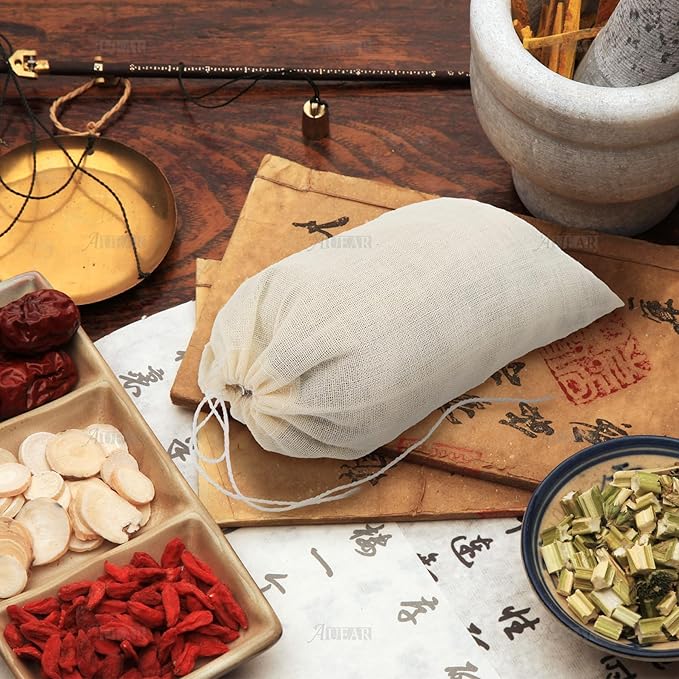 AUEAR, Reusable Drawstring Cotton Soup Bags Coffee Chinese Medicine Tea Bag Brew Straining Herbs Cheesecloth Bone Broth Gravy Stew (12 Pack, 4"x6")
