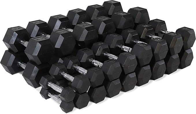 WF Athletic Supply Rubber Coated Hex Dumbbell Set, Multiple Choices Available - Dumbbells with Rack Stand and Mat, or Dumbbells Only (200/550/1200/2100/3000 LB)-FlexoryFit