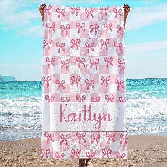 JML Personalized Beach Towel with Name, Custom Beach Towel with Text, Customized Bow Microfiber Pool Towel, Quick Dry & Absorbent Swim Towel for Adult,Anniversary, Birthday, Summer Holiday,Vacation-FlexoryFit