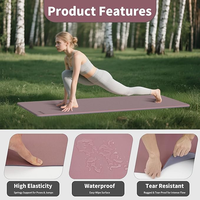 HAHE Non Slip Yoga Mat Wide, (72"L X 32"W, 0.24" Thick) Large Fitness Exercise Mat with Carrying Strap, Eco-Friendly POE Yoga Mats for Home, Gym, Pilates, Stretching-FlexoryFit