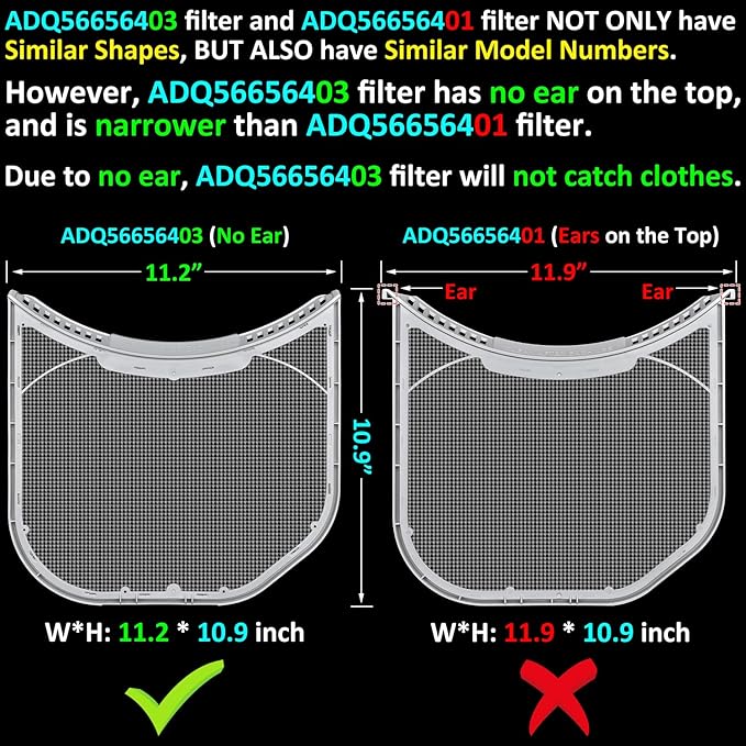 ADQ56656403 Lint Filter Replacement for LG Dryers & WashTowers, Ultra Durable Dryer Lint Screen Trap, Compatible with Part Number AP7012980 PS16546780