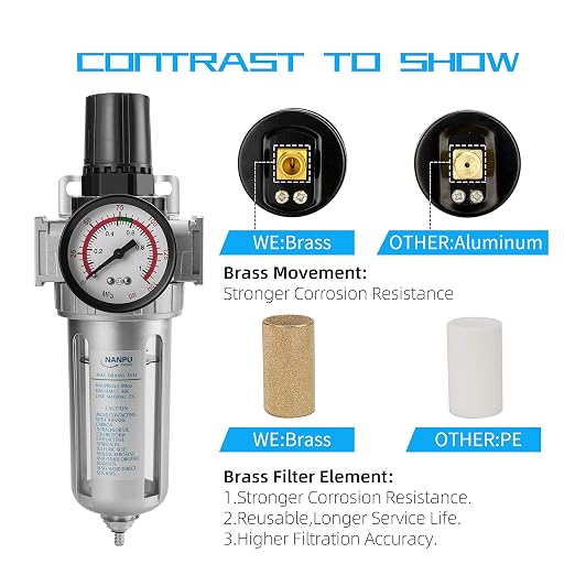 NANPU 1/2" NPT Compressed Air Filter Regulator Combo, Air Filter Pressure - Image 3