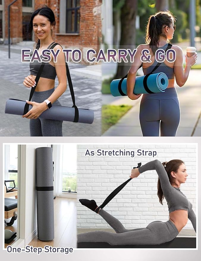 MRZZATA Yoga Mat Carrier Strap Long - Adjustable Thick and Wide Strap for Carrying Mat or Stretching, Black-FlexoryFit