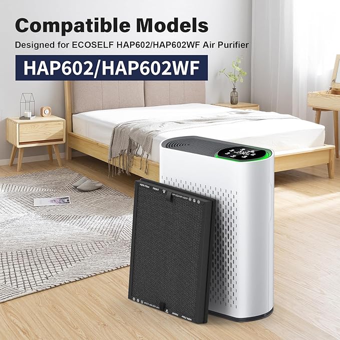 HAP602 Replacement Filter for ECOSELF HAP602/HAP602WF Air Purifier, 3-Stage filtration Filter Replacement, 2 Pack