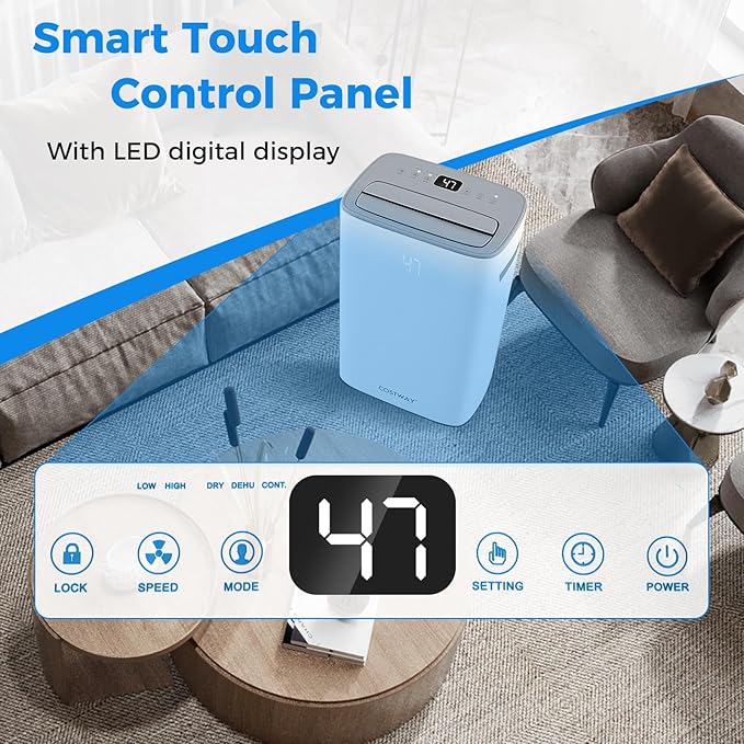 COSTWAY 52 Pint Dehumidifier for Basement, 3.3 FT Drain Hose, Clothes Drying Modes, Auto Defrost, Child Lock & 24H Timer, Home Dehumidifier for Bedroom, Bathroom, Garage