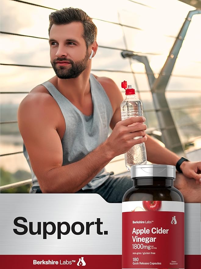 Horbaach Apple Cider Vinegar Capsules | 1800mg | 180 Count | Non-GMO, Gluten-Free Supplement | by Berkshire Labs-FlexoryFit