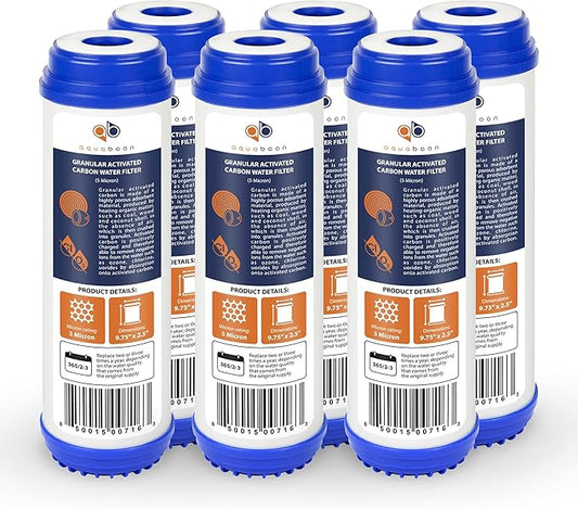 Aquaboon 5 Micron 10 x 2.5 Granular Activated Carbon Water Filter Cartridge GAC Water Filter Replacement Compatible with AP117, GAC-10, GAC1, 6 Pack