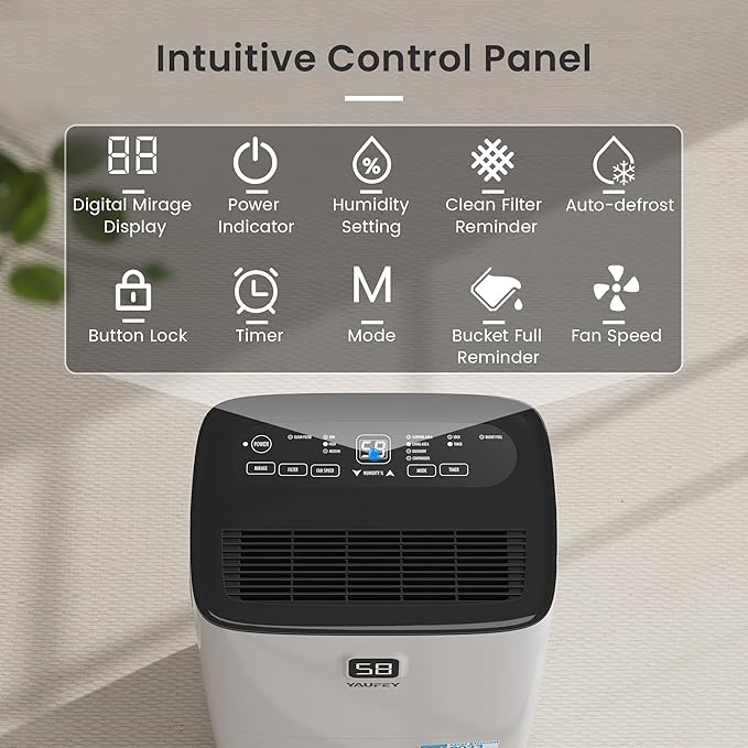 Yaufey 120 Pints Energy Star Dehumidifier for Home, Basement and Large Room up to 6000 Sq. Ft., with Drain Hose, Timer, Intelligent Humidity Control and Large Water Tank