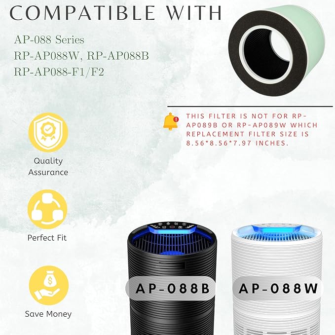 Nispira RP-AP088-F1 RP-AP088 Replacement Filter for RENPHO Air purifier RP-AP088W RP-AP088-F2 H13 4-in-1 HEPA Activated Carbon, 4 Packs