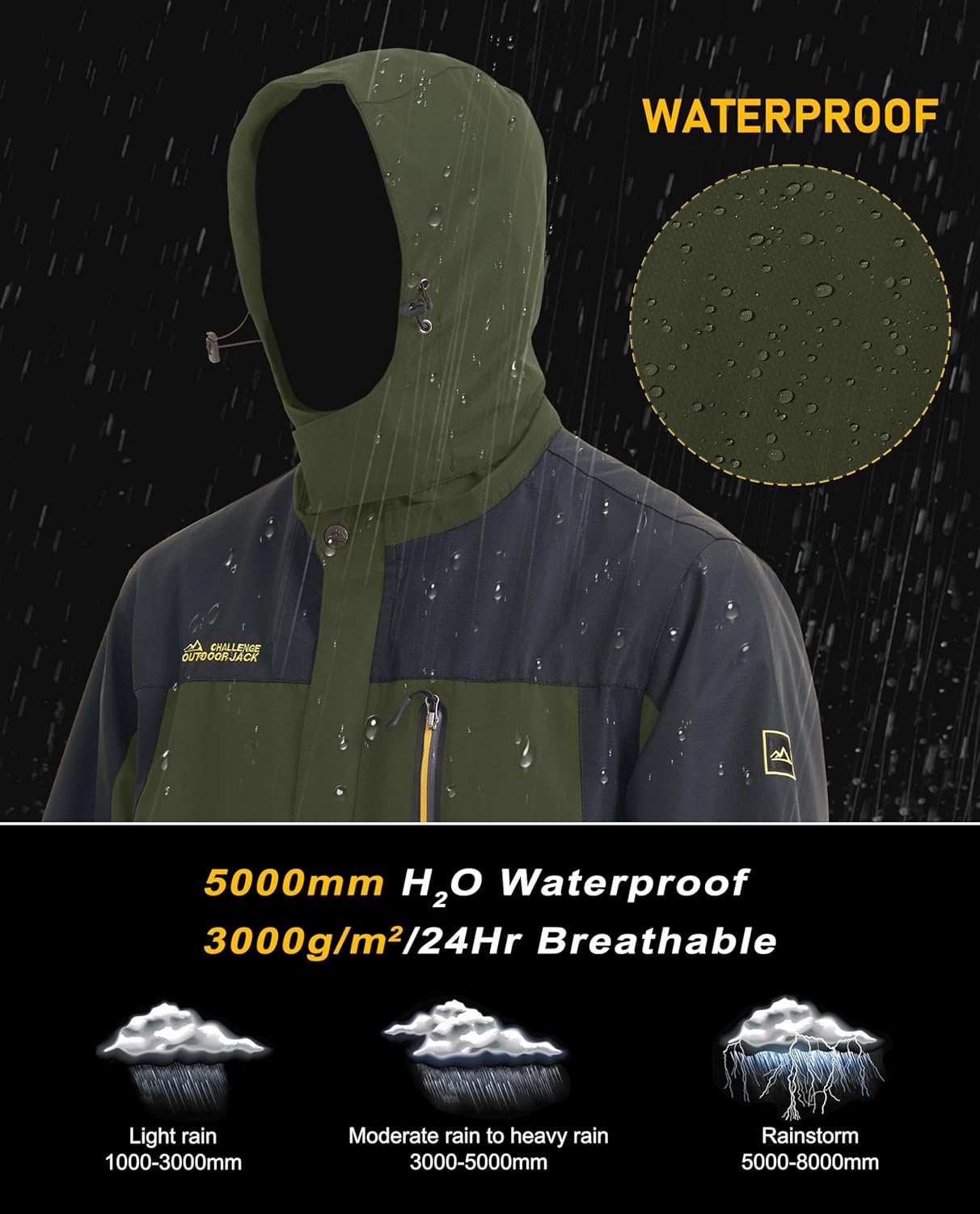 MAGCOMSEN Men's Hooded Windproof Water Resistant Rain Jacket Windbreaker 5 Pockets for Hiking,Fishing,Travel
