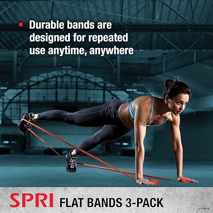 SPRI Flat Bands 3-Pack - Resistance Band Kit Set with 3 Levels of Resistance - Exercise Bands for Strength Training, Flexibility, & Body Workout - Versatile Fitness Tool - Light, Medium, and Heavy-FlexoryFit