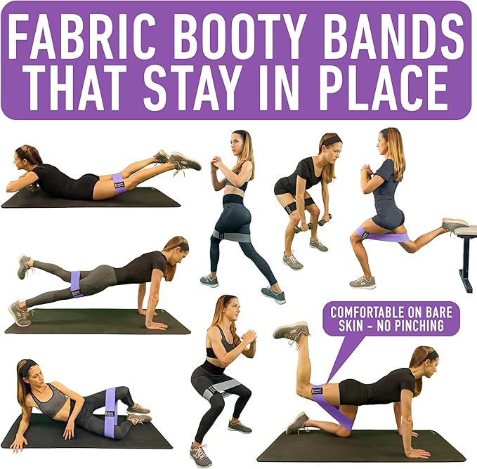 Resistance Bands for Working Out with Workout Bands Guide. 4 Booty Bands for Women Men Fabric Elastic Bands for Exercise Bands Resistance Bands for Legs Bands for Working Out Hip Thigh Glute Bands Set-FlexoryFit