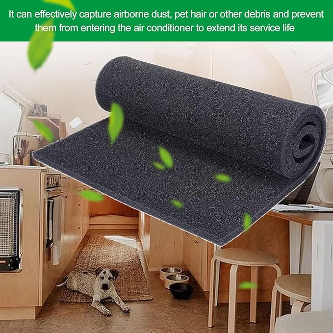 HIFROM Cut To Fit Rv Ac Filter Replacement,Rv Air Conditioner Filter,Rv Ac Air Filter 39.4 × 15.7 × 0.5 Inch,Foam Air Filter Black