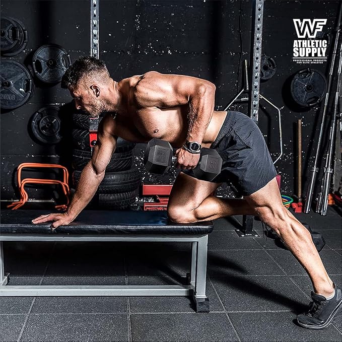 WF Athletic Supply Rubber Encased Hex Dumbbells with Rubber Grip Contoured Handle for Muscle Toning, Strength Building & Full Body Workout-FlexoryFit