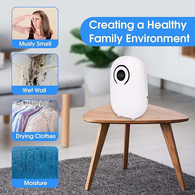 Dehumidifier for Home with LCD Display 37oz(1100ml) Small Ultra Quiet Portable Dehumidifier with Auto Shut-off,Up to 430 Sq.ft for Basements Bedroom Bathroom Garage Wardrobe RV