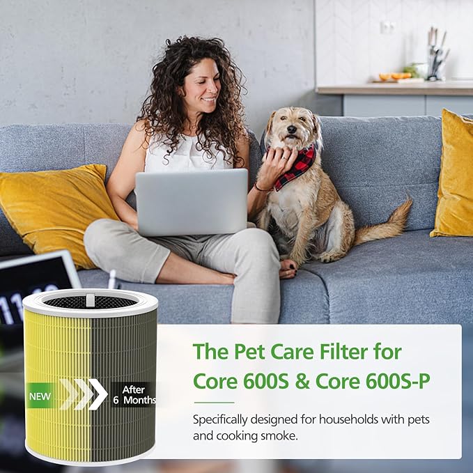 Core 600S Pet Care Replacement Filter for LEVOIT Core 600S & Core 600S-P Air Purifier, 3-in-1 HEPA Filter for Core 600S-P Pet Care Replacement Filter, Core 600S-RF-PA, 1 Pack, Yellow