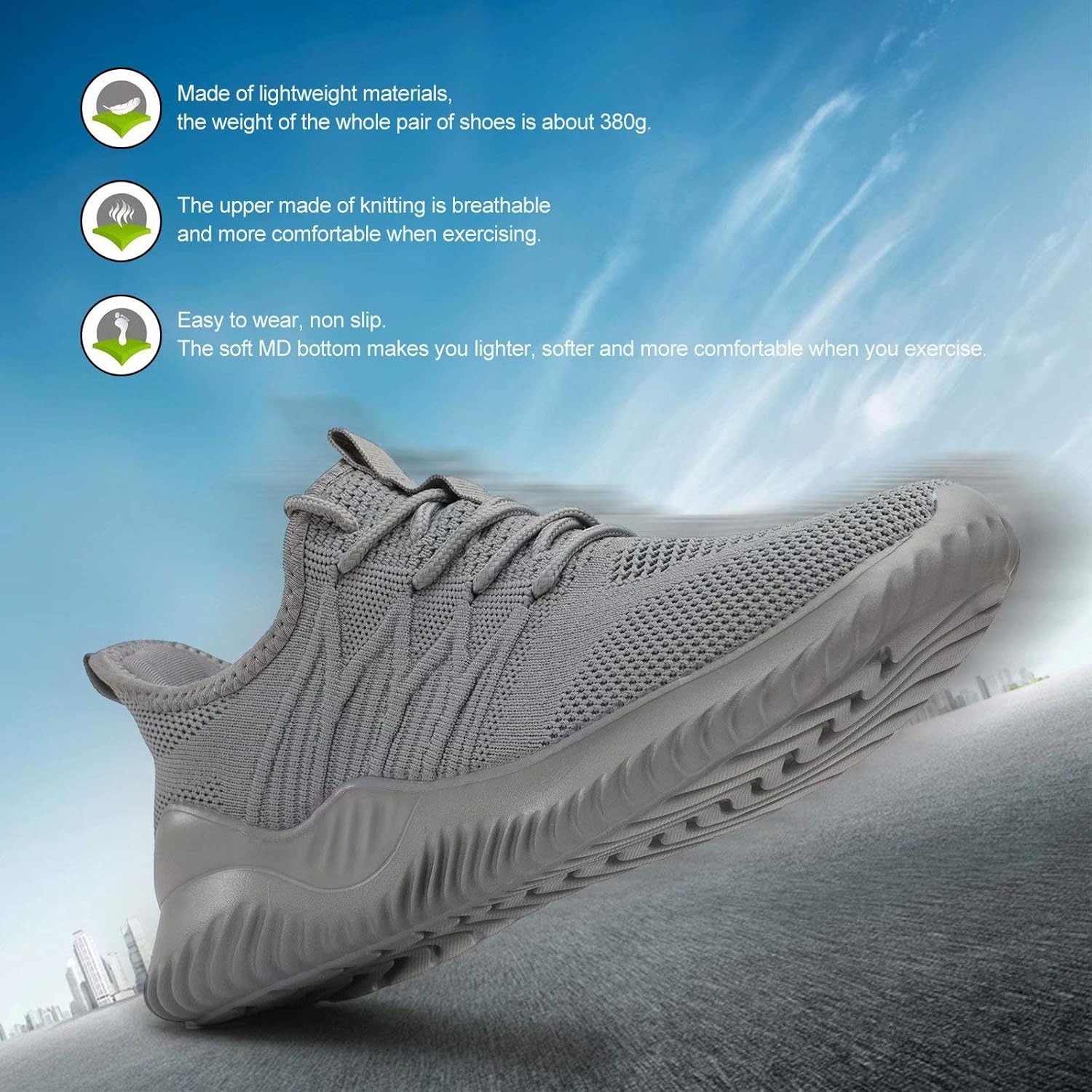 Mens Running Shoes Slip-on Walking Sneakers Lightweight Breathable Casual Soft Sole Trainers
