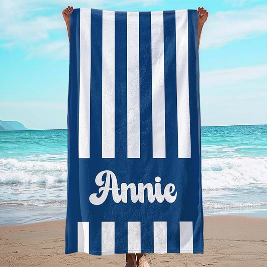 JML Personalized Beach Towel with Name, Custom Cabana Stripe Beach Towel, Customized Microfiber Pool Towel, Quick Dry & Absorbent Swim Towel for Adult,Mother's Day, Birthday, Summer Holiday,Vacation-FlexoryFit