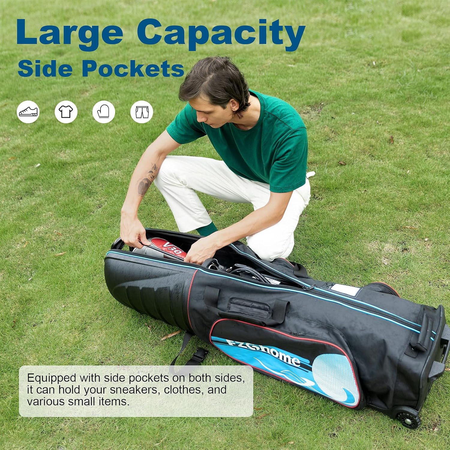 Golf Travel Bags for Airlines with Hard Case Top & Wheels, Hard Shell Top Protect Golf Club, 1680D Heavy Duty Oxford, Wide-Mouth Effortless Packing, Lightweight, MidnightFjord