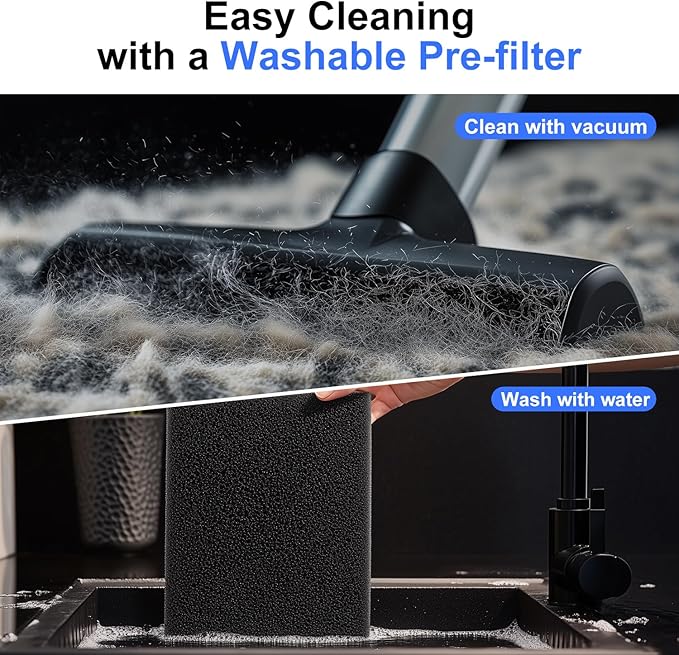 KJ190L Replacement Filters Compatible with MOO-KA KJ190L Pet Air Pur-ifier, High Efficiency & Activated Carbon Filter, Cleaning Rate Up to 99.98%, 1 Pack & 2 Pack Washable Pre-Filters