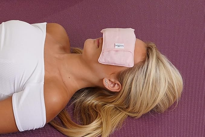 Organic Linen Eye Pillow - Lavender & Flaxseed for Relaxation, Yoga, Stress Relief - Microwavable Heating Pad & Cool Compress - Made in USA - Gifts for Meditation-FlexoryFit