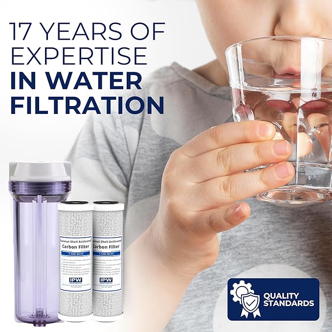 IPW Industries, Inc. - Compatible Water Pur Style Company (CCI-10CLW12) Filter Canister and (CCI-10-Ca) Carbon Block Filters - 1/2" NPT Ports for Water Filtration