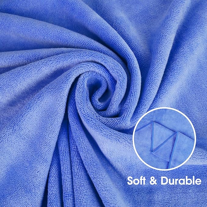 JML Microfiber Bath Towels Set, Large, Absorbent, Soft, Fast Drying, Multipurpose Microfiber Towel for Adult, Beach, Pool, Sport, Yoga, 6 Pack, 27" x 55" - Blue-FlexoryFit