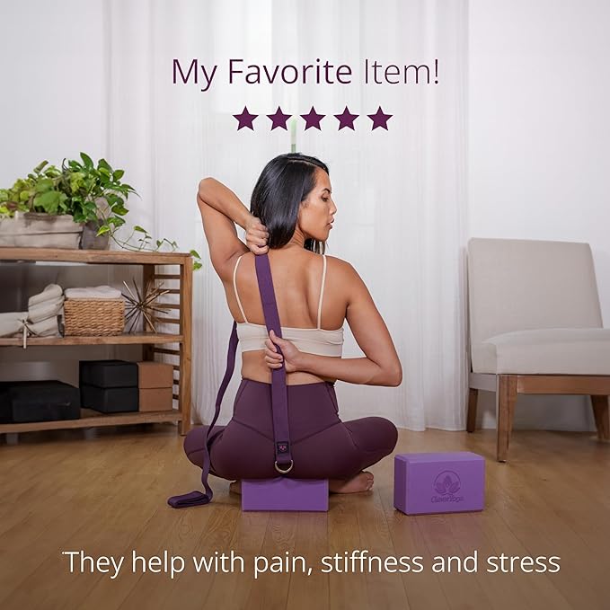 Clever Yoga Blocks & Strap - Lighweight Foam Yoga Blocks 2 Pack with 8ft Cotton Yoga Strap Set Kit for Beginners & Pros, Accessories & Equipment for Women & Men - Gray-FlexoryFit