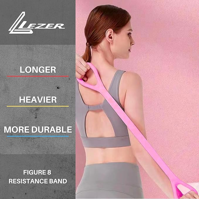 LEZER Figure 8 Resistance Band, Fitness Elastic Rope, Execrise Workout for Arm, Back, Chest and Shoulder, Yoga, Pilates, Stretching, Physical Therapy Equipment-FlexoryFit