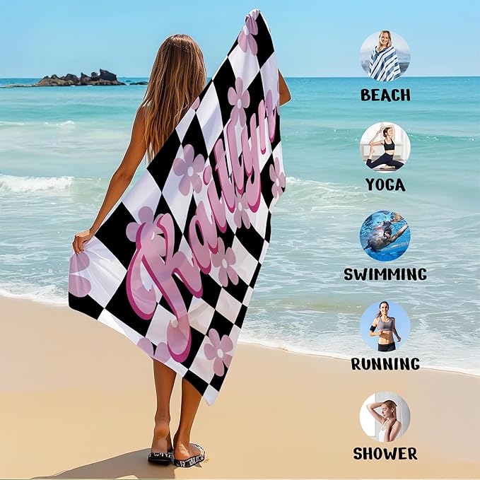 JML Personalized Beach Towel with Name, Custom Flower Beach Towel, Customized Microfiber Pool Towel, Quick Dry & Absorbent Swim Towel for Adult,Mother's Day, Birthday, Summer Holiday,Vacation-FlexoryFit