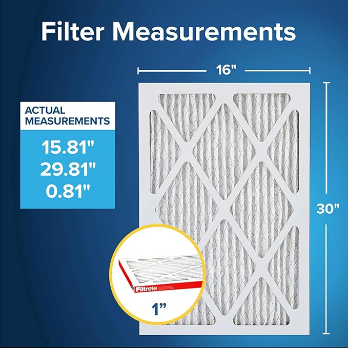 Filtrete 16x30x1 AC Furnace Air Filter, MERV 11, MPR 1000, Micro Allergen Defense, 3-Month Pleated 1-Inch Electrostatic Air Cleaning Filter, 6 Pack (Actual Size 15.81x29.81x0.81 in)