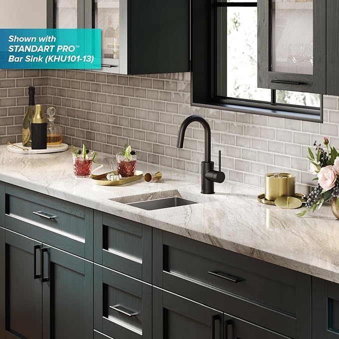 KRAUS Oletto Single Handle Kitchen Bar Faucet with QuickDock Top Mount Installation Assembly in Matte Black, KPF-2600MB