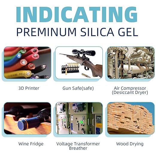 [Net Weight 24LBS] Blue Indicating Silica Gel Beads Desiccants - Rechargeable Desiccant Beads Silica Beads (Blue to Pink, 3 Packs of 8LBS)