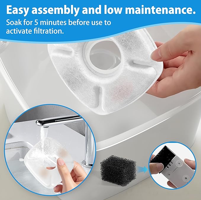 Cat Water Fountain Filters Replacement-8Pack Activated Carbon&Ion Exchange Resin Filters-Compatible with 67oz 95oz 135oz Pet Fountains-Improves Water Quality for Cats Dogs Stainless Steel Dispensers