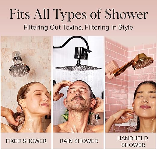 Kitsch Shower Head Filter For Hard Water – Water Softener & Removes Heavy Metals – Shower Filter for Softer Skin & Hair, Bathroom Accessories - Black