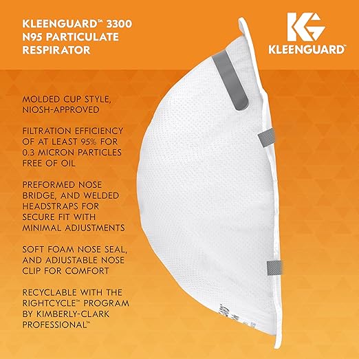 Kleenguard™ 3300 Series N95 Particulate Respirator (54625), RA3315 Molded Cup Style, NIOSH-Approved, Regular Fit, White (20 Respirators/Box)-FlexoryFit