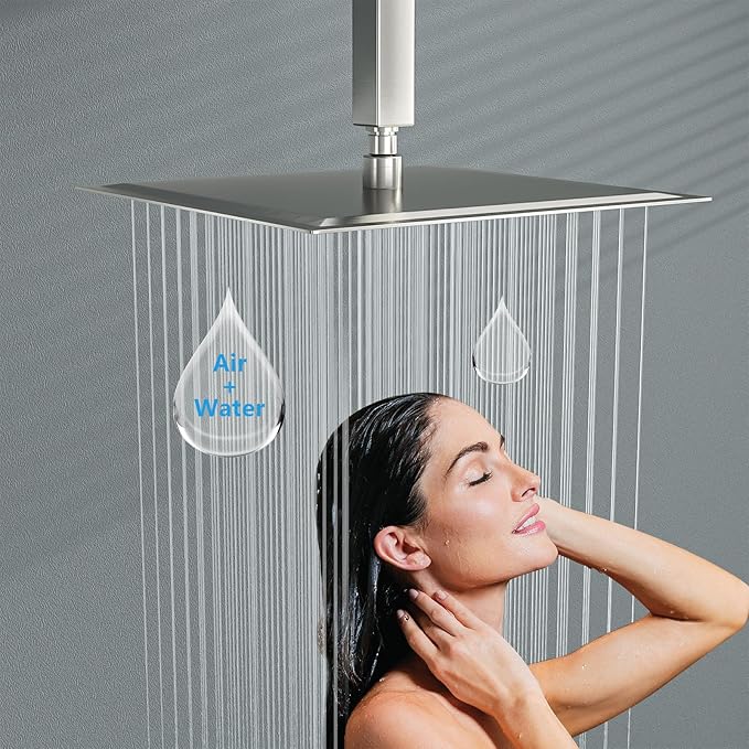 Lordear 16 Inch Shower Head Rainfall Solid Square Ultra Thin 304 Stainless Steel Brushed Nickel Adjustable Rain Shower Heads
