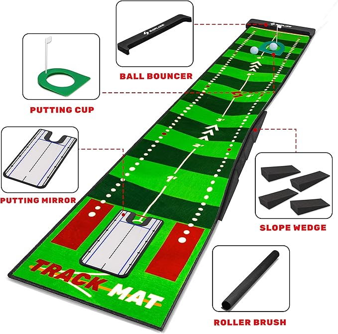 SAPLIZE Golf Putting Mat/Putting Green Mat - Adjustable Slope, Trajectory Tracking & Pong Game Modes | Indoor & Outdoor Use